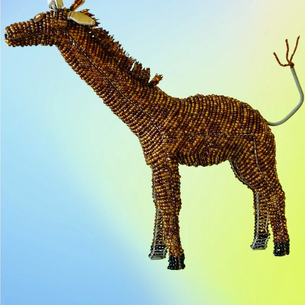 African Bead + Wire Giraffe Decorative Sculpture 13